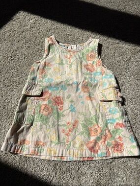 OshKosh B'gosh Peach Floral Tank Jean Dress 2T EUC